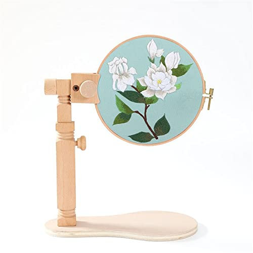RoseFlower Embroidery Stand, Adjustable High 42CM Embroidery Hoop Stand, Rotated Cross Stitch Stand Lap, Natural Beech Wood Embroidery Hoop Holder, Vertical Table Stand Hands Free Embroidery Stand