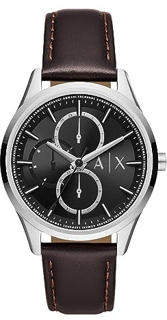 Armani Exchange Uhr für Herren, QuarzMultifunktionswerk, 42MM Braunes Edelstahlgehäuse mit Lederarmband, AX1868