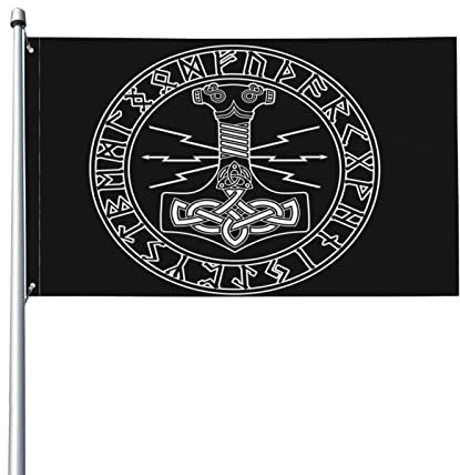 Thors Hammer Mjollnir und skandinavische Gartenflagge, Polyester-Banner mit Ösen, 9,1 x 1,5 m, Hausflagge für Garten, Terrasse, Rasen