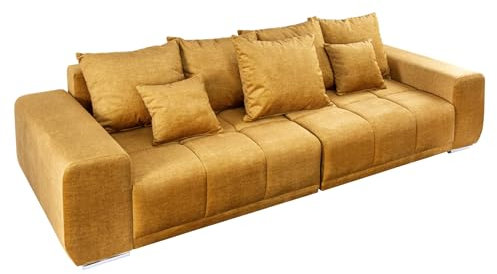 riess-ambiente.de Extravagantes XXL Sofa ELEGANCIA 285cm senfgelb Samt inkl. Kissen Bigsofa