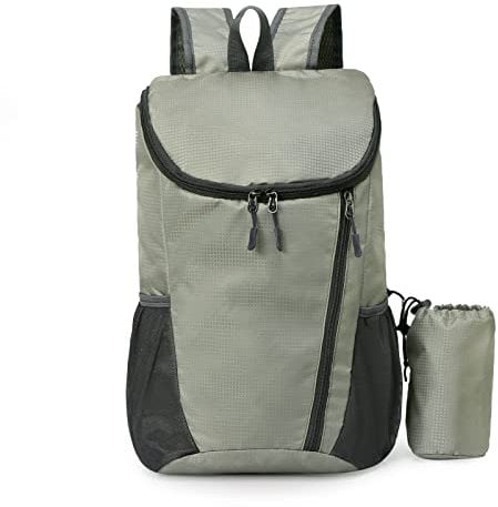 KAMEUN Foldable Backpack, Small Lightweight Rucksack for Men, Waterproof Packable Daypack for Outdoor Sports, Hiking, Travelling, Walking, Camping (D - Grey)