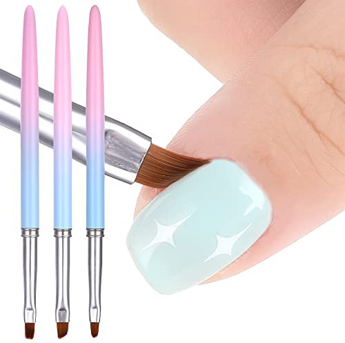 cobee 3 Pack Nail Polish Clean Up Brushes - Round, Angled, Flat for Manicure Makeup Cleaning