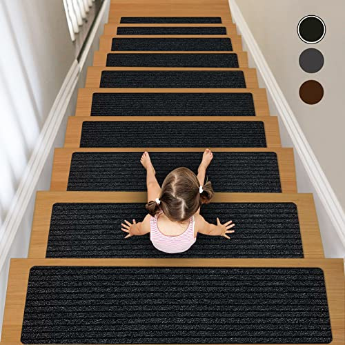 Lacut Rutschfeste Stufenmatten für drinnen und draußen, 19,8 x 76,2 cm, Schwarz, rutschfeste Stufenmatten für ältere Menschen, Kinder und Haustiere (76,2 x 19,8 cm, schwarz)