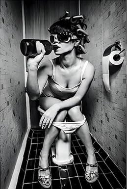 QPLGTU Toile de fond de maison pour salle de bain - Poster noir et blanc - Décoration animale des Highlands - Décoration animale amusante - Sans cadre - Femmes qui boivent, 50 x 70 cm