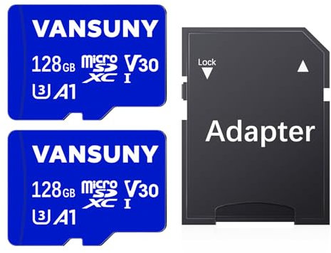 Vansuny 2Pack 128GB Micro SD Card 128GB MicroSDXC Memory Card with A1 U3 Class10 V30 4K Video Recording TF Card (2 Micro SD Cards + 1 SD Adapter)