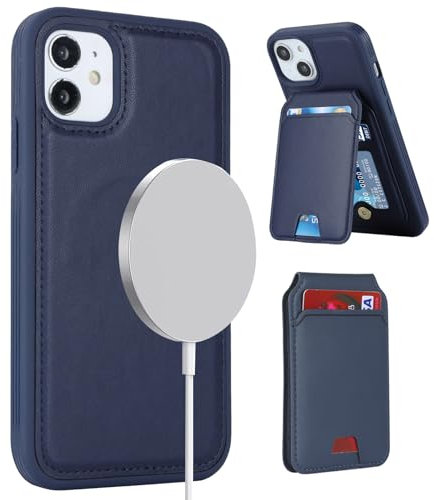 ELTEKER Hülle für iPhone 11 Handyhülle mit Kartenfach Magnet-Kartenetui Kabelloses Laden Kompatibel, Leder Klapphülle Schutzhülle für iPhone 11 - Dunkelblau