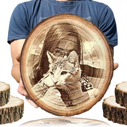 Rodaja de Madera con Tu Foto | Regalo original Personalizado | Detalle Aniversario parejas | Lienzo Madera personalizado láser | Regalo para Día del Padre | Regalos para Mujer, Hombres.. (27 Cm)