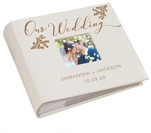 Personalized Wedding Photo Album, Custom Engraved Picture Album, Holds 200 4 x 6 Photos, Leatherette and Laser Engraved Scrapbook, Our Wedding