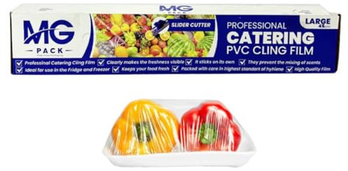 (300m x 45cm) Professional Cling Film with Slider Cutter - Tear Resistant, Water & Moisture Proof, BPA-Free Catering Cling Film - Freezer Safe Heavy Duty for Kitchen, Home & Commercial Use