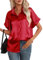 Maeau - Chemiser en Satin Femme Chemise en Soie Col V Chemise Boutonnée Hauts Décontractés Élégants Manches Courtes Chemise de Bureau Été XL Rouge