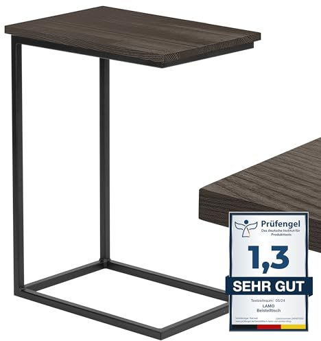 LAMO Manufaktur Beistelltisch | Laptoptisch | Sofatisch | mobiler Kaffeetisch | Nachttisch | 50x35x67 cm | Gestell Schwarz | 100% Echtholz Massiv Platte Farbe: Schwarz