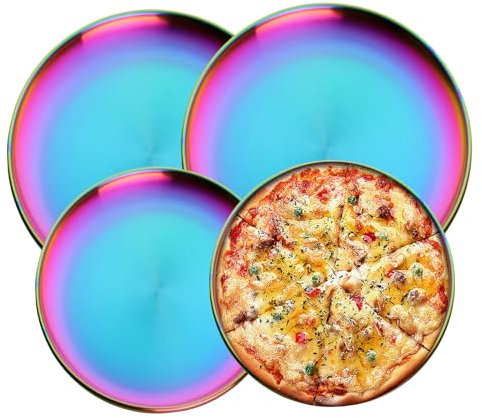 Buyer Star 4 platos de acero inoxidable, platos de acero inoxidable, platos de metal para ensalada de carne, platos de postre, platos de acero inoxidable, para camping, pícnic, cocina, barbacoas,