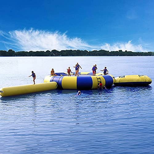 PLJKIHED Wasserspielzeug, aufblasbares Wassertrampolin, aufblasbarer Wassertrampolin-Vergnügungspark mit Rutschen, schwimmender großer Trampolin-Sprungmatte, Freizeit- und Unterhaltungsplattform, 5 m