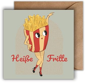 WBdesignz Geburtstagskarte mit Umschlag - Geschenkkarte Heiße Fritte - Retro Stil Karte zum Geburtstag Witzig (125 x 125 mm)