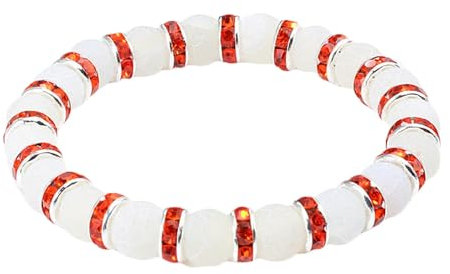 Ayoiow Zirkon Armbänder Damen 8mm, Elastisch Armband für Frauen Weiß Silber Orange Rot Zirkon Armband
