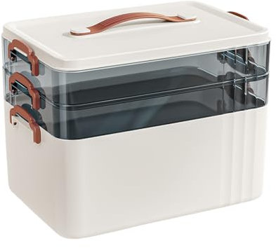 JUMBENA 3-Regal Medikamenten Aufbewahrung 31,5x22x24.5cm Tragbarer Mehrzweck Medikamentenbox mit Transparentem Deckel Bastelkoffer Sortierbox Aufbewahrungsbox Groß für Schmuck Arzneimittel Nähzubehör