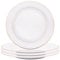 Happy Homewares Set of 4 Premium Durable White Gloss Ceramic Dinner Plates with Elegant Dual Shiny Gold Metallic Rims - Dishwasher Safe