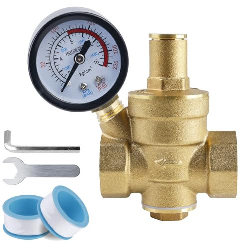 WIYETY Druckminderer Wasser 3/4 zoll DN20, Wasser Druckminderer mit Manometer, Druckreduzierventil mit Einstellwerkzeugen, Wasserdruckminderer aus Messing, Einstellbar Druckminderer für Wasser