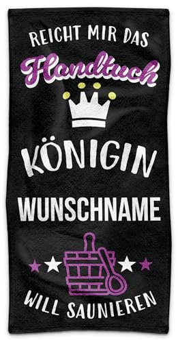 PR Print Royal Personalisiertes Sauna-Handtuch - Die Königin Will saunieren - mit Name selbst gestalten - Handtuch Bedrucken, Persönliches Geschenk für Saunagänger, Frauen | Fotohandtuch, 140 x 70 cm