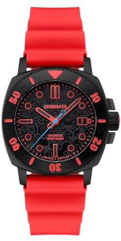 Spinnaker Herren-Armbanduhr 42 mm Hull Diver Automatik Spongebob Schwammkopf Limited Edition mit Silikonarmband SP-5147, Red Mr. Krabs, Armband