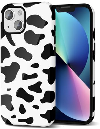 Svanove Cow Print Phone Case for iPhone 13/14 Case Girly, Cute Cow Case for Women Girls, Luxury Trendy Retro Cool Animal Print Design, Aesthetic Pattern Y2k Slim Hard Shell Plastic Cover, Black