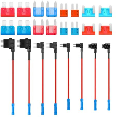 HUAZIZ 8 Piezas Portafusibles Set, Fusibles Coche con 10A 15A Standard Mini Fusible, Standard/Mini/Micro2/Low-Profile Mini Fusible Add A Circuito Adaptador para Coche Camión Barco