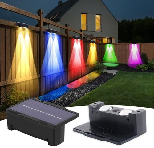 JBdusn Solar Wandleuchte Aussen,【2 Stück】 RGB Solarleuchten IP65 Wasserdicht 12 Leuchtmodi, Aussenleuchte, Wandleuchte für Garten, Zaun beleuchtung, Solarlampen für Draußen, Treppenleuchten