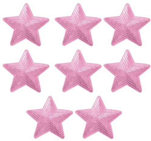 sourcing map 8 Pieces Large Iron on Patches Star Sequin Iron on Applique Embroidered Patches Pink Bling Appliques for Clothes DIY Crafts Bag Pants