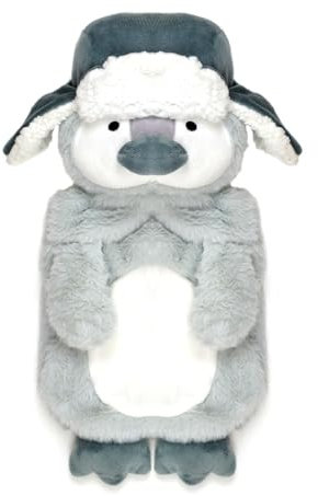 A2Z Hot Water Bottles 3D Animal Penguin Soft Plush Fleece Cover 750ML Durable Leak Proof Rubber Bottle Pain Relief Cosy Nights Neck Back Shoulder Warmer Sofa Bedtime Heat Theraphy