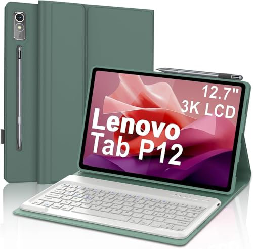 Occtingkind, Tastiera per Lenovo tab P12 da 12.7, Custodia con Tastiera per Lenovo P12 tablet, Cover Magnetica Intelligente Bluetooth Keyboard per Lenovo P12 Pro, Italiano layout, USB C, Verde Scuro