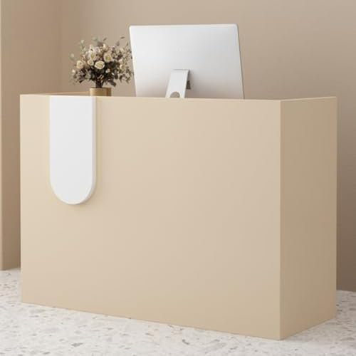 PVYGDXYI Rezeptionstresen für die Rezeption, Einzelhandelstheke mit Theke und abschließbarer Schublade, Stehpult für Empfang, Stehpult mit umlaufendem Seitenteil, für Lobby (Beige, 80 cm)