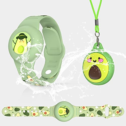 Kompatibel mit Apple Airtag, Wasserdichtes Avocado Design, Weiches Silikon Airtag Armband, Wasserdicht, Kinderfreundlich, mit Lanyard und Schlüsselbund, GPS Tracker Armband