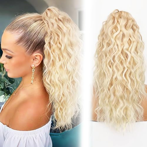 Lockige, Gewellte Frizz-Haarverlängerung mit Pferdeschwanz,Pferdeschwanz Haarteil Echthaar,Haarteil mit Klammer 18inch Haarverlängerung Zopf (#09)