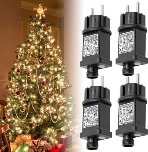 Mineup 31V 6W LED Netzteil, 4 Stück Lichterkette Stecker, 8 Modi Lichterkette Netzteil Adapter, IP44 LED Transformator, Stecker für Lichterkettes für Weihnacht Lichternetz
