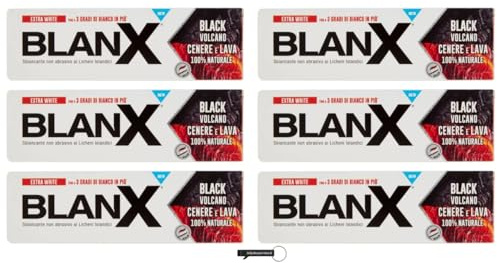BlanX Black Volcano Whitening Zahnpasta, 6er Pack, mit Isländischer Flechte und Vulkanasche, 75 ml,+ italy shop free keyring