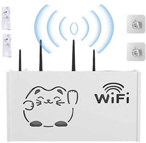 WiFi Router Aufbewahrungsbox - Fortune Cat Hollow Routr Hider Box, Dekorative Wandmontage, WiFi Organizer, platzsparendes Kabelmanagement-Rack | Stilvolle Roter-Abdeckung für Zuhause, Büro