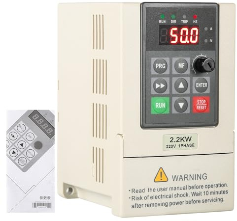 Wattive Variateur de Fréquence pour Moteur VFD, Convertisseur de Fréquence 2.2kW Entrée Monophasée 220 V Sortie Monophasée 220 V Convertisseur de Fréquence CNC avec Câble d'extension de 2m