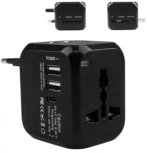 VIEVRE Reiseadapter Weltweit, Universal Adapter mit 2 USB A und 1 USB C, Reisestecker Adapter Weltweit für Deutschland USA England Australien Japan,Travel Essentials, Schwarz