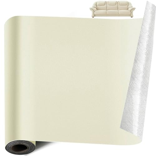 Kunstleder selbstklebend Meterware 30 x 300cm Reparaturfolie, Creme | Leder Vinyl Reparatur Patch Set für Möbel/ Sofas/ Stühle/ Autositze/ Schränke/ Handtaschen Kratzer Risse Löcher