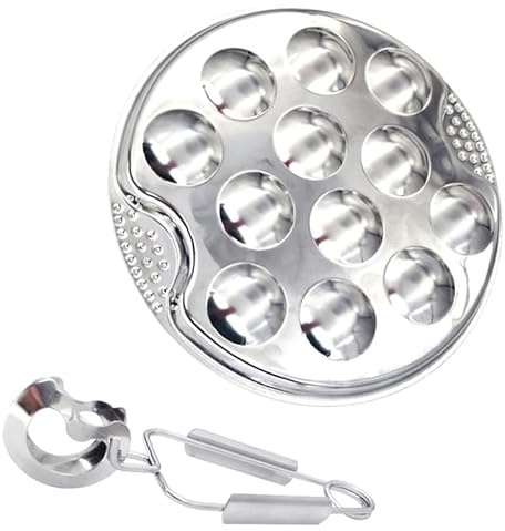 SHINEOFI Assiette Escargot Inox 12 Trous, Plateau Cuisson pour Barbecue et Four, Pince Incluse, Conçue pour Service en Restaurant et Repas la Maison