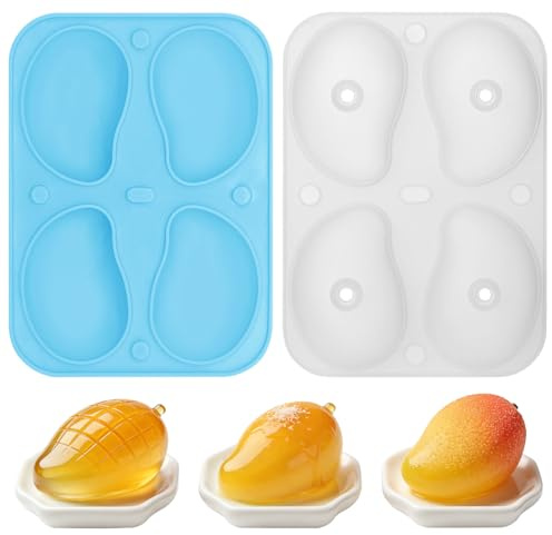 2 Pack 4 Cavity 3D Mango Fruit Pudding Silicone Mold, Fruit Molds Silicone for Dessert Cake Candy Jelly Pudding, Mousse Cake Decor Mould Supplies Soft Material
