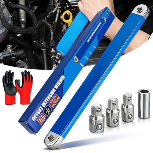 Qosigote Schraubwerk Offset Schlüssel, Multifunktionaler Ratschenverlängerung, Offset Extension Wrench Mit 1/4 Zoll 3/8 Zoll 1/2 Zoll Adapter, Ideal Für Enge Räume, Kfz-Reparatur (Blau, 1pc)