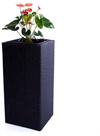 Elegant Einrichten Blumenkübel, Übertopf Polyrattan Säule 30x30x55cm schwarz.