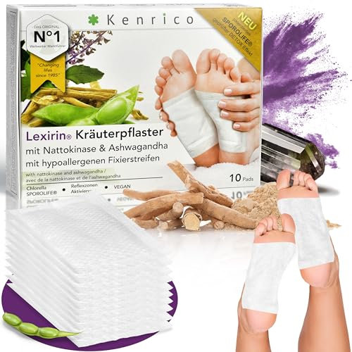 KENRICO LEXIRIN Kräuterpflaster mit Nattokinase + Ashwaghanda [100% natürlich] Entgiftungspflaster Detox Entgiftung Pads Füße Detox Pflaster Körper entgiften Fusspflaster Patch Fuss foot