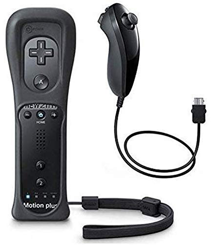 mini kitty 2 en 1 Motion Plus Mando y Nunchunk para Nintendo Wii/Wii u + Funda de Silicona - Negro