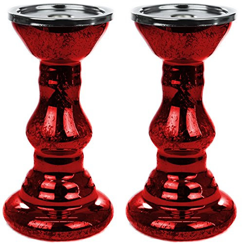 2er Set Hochwertiger Kerzenständer in rot aus Glas für Stabkerzen und Stumpenkerzen Deko Tischdeko - 21 x 11,5 x 11,5 cm