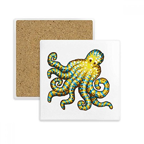DIYthinker Octopus Marine Life Cartoon-Muster-Quadrat-Untersetzer-Schalen-Becher-Halter Absorbent Stein für Getränke 2ST Geschenk Mehrfarbig