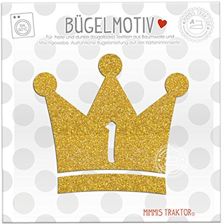 GLITZER Bügelbild Krone 10 cm GOLD Aufbügler Applikationen Bügelsticker für Stoffe Textilien Kinder zum Aufbügeln Flicken, Zahl:1