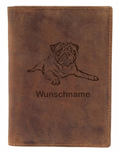 Greenburry EU Heimtierausweis Hülle Impfpasshülle Hund Motiv Mops + Wunschname