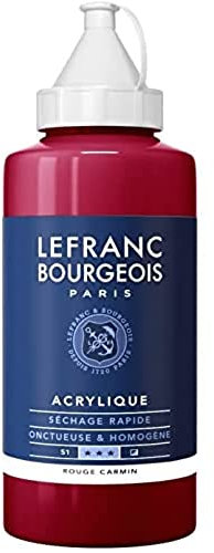 Lefranc Bourgeois 300358 Fine Acrylfarbe - Karminrot, 750ml Flasche, cremige Acrylfarbe auf Wasserbasis, schnell trocknend, lichtecht, wasserfest